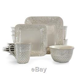 Set Dinnerware 16 Pcs Dishes Plate Mug Classic Vintage Modern Lotus Ivory New