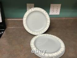 Set Of 4 Wedgwood Queen's Ware Embossed Grey & White Dinner Plates