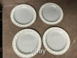 Set Of 4 Wedgwood Queen's Ware Embossed Grey & White Dinner Plates