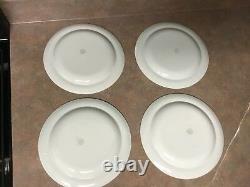 Set Of 4 Wedgwood Queen's Ware Embossed Grey & White Dinner Plates