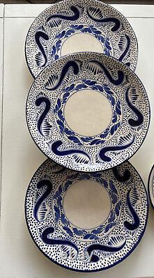 Set Plate. Vintage Mexican Blue Flower. Salad, Dinners And Coffe Set