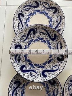 Set Plate. Vintage Mexican Blue Flower. Salad, Dinners And Coffe Set