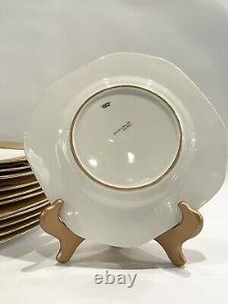 Set of 12 Vintage Gilt Porcelain Cauldon Octagonal 9 Dessert Plates