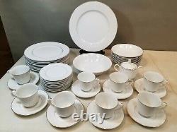 Set of 44 Sango Carlton Plymouth #303 Dinnerware, White Floral Scrolls, Japan