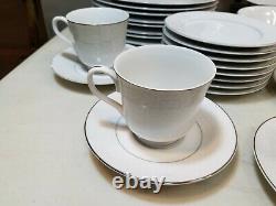 Set of 44 Sango Carlton Plymouth #303 Dinnerware, White Floral Scrolls, Japan