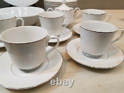 Set of 44 Sango Carlton Plymouth #303 Dinnerware, White Floral Scrolls, Japan