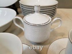 Set of 44 Sango Carlton Plymouth #303 Dinnerware, White Floral Scrolls, Japan