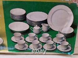 Set of 45 NOS Sango Carlton Plymouth #303 Dinnerware, White Floral Scrolls Japan