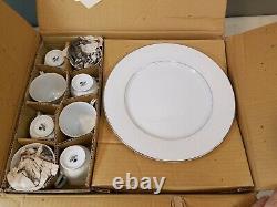 Set of 45 NOS Sango Carlton Plymouth #303 Dinnerware, White Floral Scrolls Japan