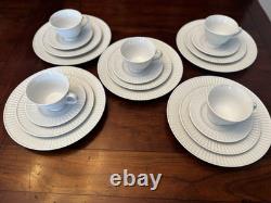 Set of 5, 20 Piece Claremont by Gibson White Place Settings Dinner, Salad, Cup