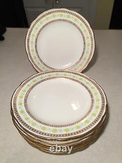 Set of 8 Vintage CAULDON Porcelain 10 Dinner Plates Green Floral/Gold Trim EUC
