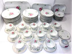 Set of 81-Pc Hutschenreuther Pink Rose Bone China Dinnerware for 12, Germany