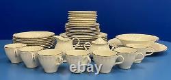 Sheffield 42 Piece Bone White Dinnerware Set With Silver Rim & Floral Pattern