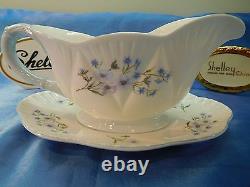 Shelley Blue Rock Flowers Dainty Gravy Bowl And Under Plate 13591 Blue Trim