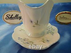 Shelley Blue Rock Flowers Dainty Gravy Bowl And Under Plate 13591 Blue Trim