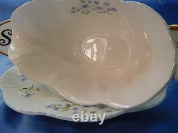 Shelley Blue Rock Flowers Dainty Gravy Bowl And Under Plate 13591 Blue Trim