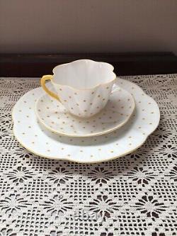 Shelley Dainty Dot Yellow Trio Cup Saucer Plate Set Fine Bone China Perfect
