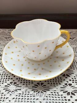 Shelley Dainty Dot Yellow Trio Cup Saucer Plate Set Fine Bone China Perfect