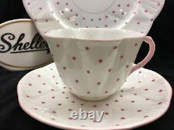 Shelley Dainty Pink Polka Dots Cup, Saucer And 8 Plate # 13748/p