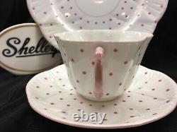 Shelley Dainty Pink Polka Dots Cup, Saucer And 8 Plate # 13748/p