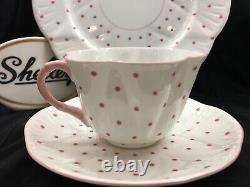 Shelley Dainty Pink Polka Dots Cup, Saucer And 8 Plate # 13748/p