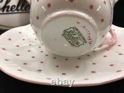 Shelley Dainty Pink Polka Dots Cup, Saucer And 8 Plate # 13748/p