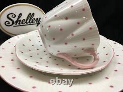 Shelley Dainty Pink Polka Dots Cup, Saucer And 8 Plate # 13748/p