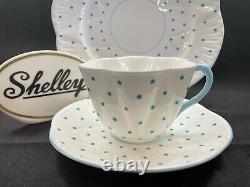 Shelley Dainty Turquoise Polka Dots Cup, Saucer & Plate #13748/t Wow