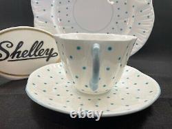 Shelley Dainty Turquoise Polka Dots Cup, Saucer & Plate #13748/t Wow