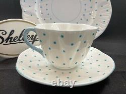 Shelley Dainty Turquoise Polka Dots Cup, Saucer & Plate #13748/t Wow