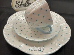 Shelley Dainty Turquoise Polka Dots Cup, Saucer & Plate #13748/t Wow