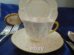 Shelley Dainty Yellow Polka Dots Trio Cup, Saucer And 8 Plate Wow