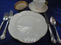 Shelley Dainty Yellow Polka Dots Trio Cup, Saucer And 8 Plate Wow