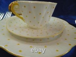 Shelley Dainty Yellow Polka Dots Trio Cup, Saucer And 8 Plate Wow