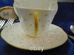 Shelley Dainty Yellow Polka Dots Trio Cup, Saucer And 8 Plate Wow