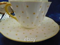 Shelley Dainty Yellow Polka Dots Trio Cup, Saucer And 8 Plate Wow