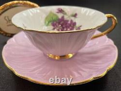 Shelley Footed Oleander Violets Cup And Saucer Mauve Trim # 13830 Wow