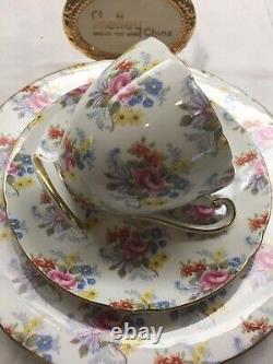 Shelley Georigan Chintz Ripon Shape Footed Cup, Saucer & Plate 14273 Gold Trim