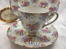 Shelley Georigan Chintz Ripon Shape Footed Cup, Saucer & Plate 14273 Gold Trim