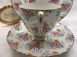 Shelley Georigan Chintz Ripon Shape Footed Cup, Saucer & Plate 14273 Gold Trim