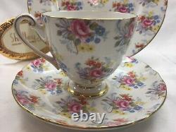 Shelley Georigan Chintz Ripon Shape Footed Cup, Saucer & Plate 14273 Gold Trim