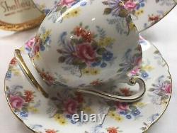 Shelley Georigan Chintz Ripon Shape Footed Cup, Saucer & Plate 14273 Gold Trim