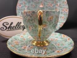 Shelley Marguerite Chintz Ripon Shape Cup, Saucer And Plate #13694 Gold Trim