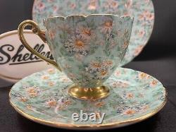 Shelley Marguerite Chintz Ripon Shape Cup, Saucer And Plate #13694 Gold Trim