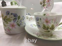 Shelley Wild Anemone Green Trim Cup, Saucer, Plate Plus Covered Jam Dish #13977