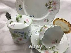 Shelley Wild Anemone Green Trim Cup, Saucer, Plate Plus Covered Jam Dish #13977