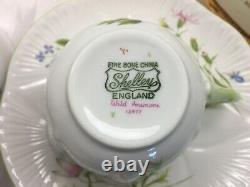 Shelley Wild Anemone Green Trim Cup, Saucer, Plate Plus Covered Jam Dish #13977
