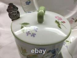 Shelley Wild Anemone Green Trim Cup, Saucer, Plate Plus Covered Jam Dish #13977