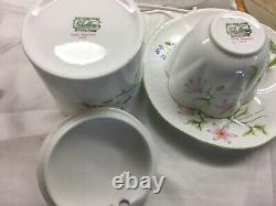 Shelley Wild Anemone Green Trim Cup, Saucer, Plate Plus Covered Jam Dish #13977