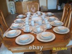 Society Fine China Caprice Elegant Floral White & Gray Scroll Design 78 Pieces